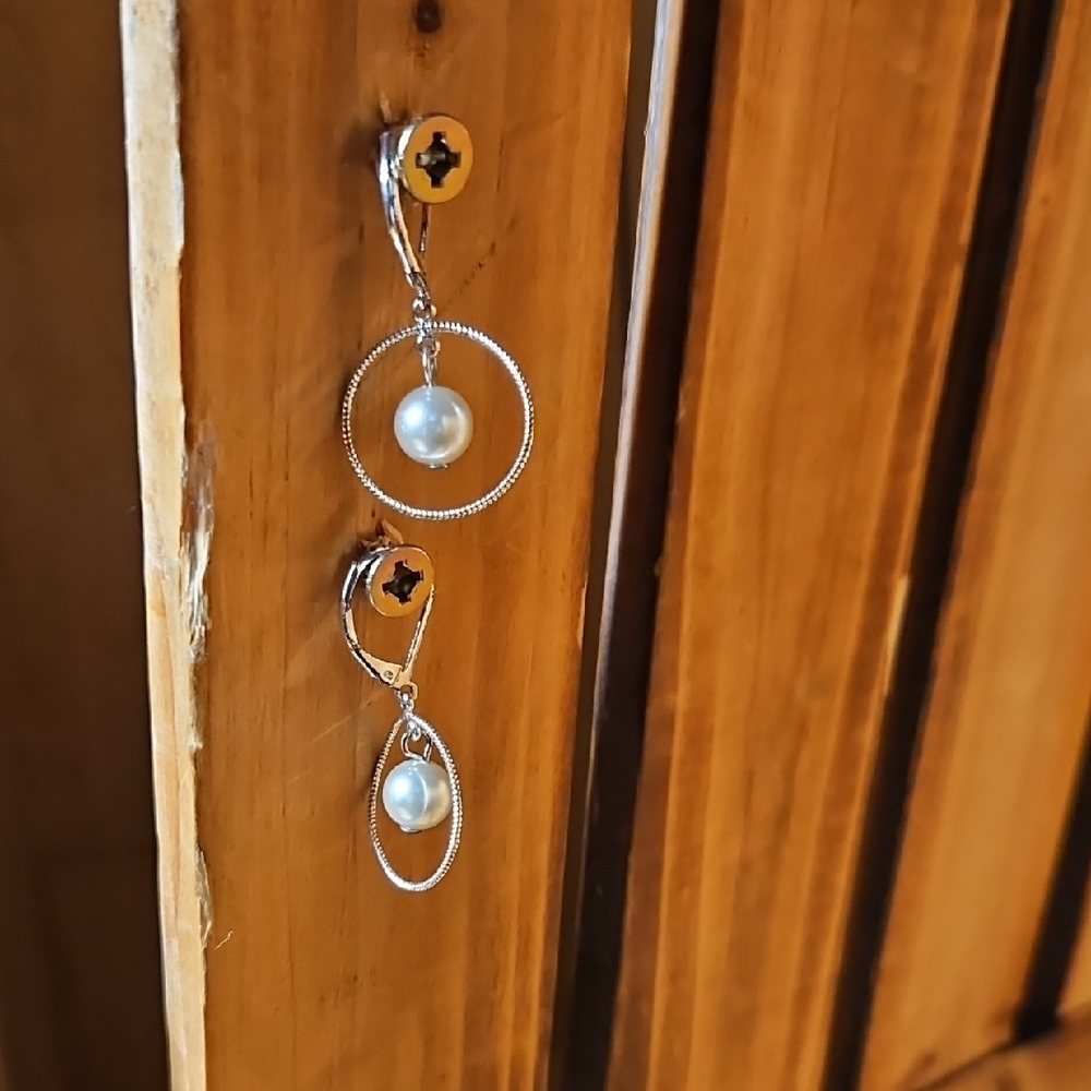 2/$250 Silver Pearl Hoop Earrings